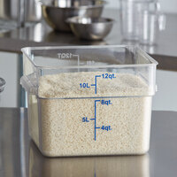 Choice 12 Qt. Clear Square Polycarbonate Food Storage Container with Blue Gradations