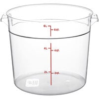 Choice 6 Qt. Clear Round Polycarbonate Food Storage Container with Red Graduations