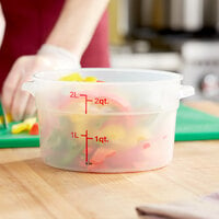 Choice 2 Qt. Translucent Round Polypropylene Food Storage Container with Red Graduations