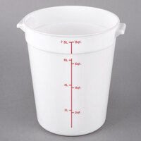 Choice 8 Qt. White Round Polypropylene Food Storage Container with Red Gradations
