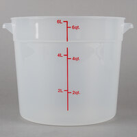 Choice 6 Qt. Translucent Round Polypropylene Food Storage Container with Red Gradations
