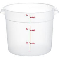 Choice 6 Qt. Translucent Round Polypropylene Food Storage Container with Red Graduations
