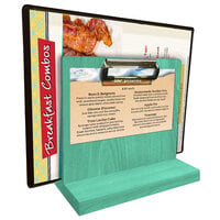 Menu Solutions WDMHS 3 inch x 7 inch Washed Teal Wood Tabletop Menu Caddy with Clip