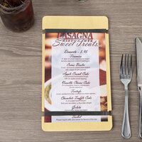 Menu Solutions WDRBB-A Natural 5 1/2 inch x 8 1/2 inch Customizable Wood Menu Board with Rubber Band Straps