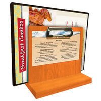 Menu Solutions WDMHS 3 inch x 7 inch Mandarin Wood Tabletop Menu Caddy with Clip