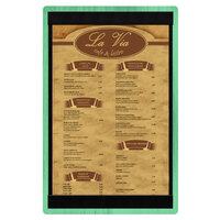 Menu Solutions WDSTR-A Washed Teal 5 1/2" x 8 1/2" Customizable Wood Menu Board with Top and Bottom Strips