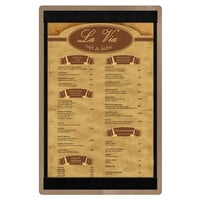 Menu Solutions WDSTR-A Weathered Walnut 5 1/2" x 8 1/2" Customizable Wood Menu Board with Top and Bottom Strips
