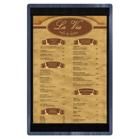 Menu Solutions WDSTR-A Denim 5 1/2" x 8 1/2" Customizable Wood Menu Board with Top and Bottom Strips