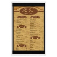 Menu Solutions WDSTR-A White Wash 5 1/2" x 8 1/2" Customizable Wood Menu Board with Top and Bottom Strips
