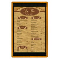 Menu Solutions WDSTR-A Country Oak 5 1/2" x 8 1/2" Customizable Wood Menu Board with Top and Bottom Strips