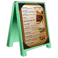 Menu Solutions WDSD-PIX-A 4" x 6" Washed Teal Wood Sandwich Menu Board Tent with Picture Corners
