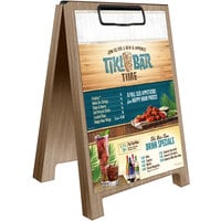 Menu Solutions WDSD-CL-B 5" x 7" Weathered Walnut Wood Sandwich Menu Board Tent with Clip