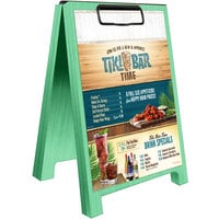 Menu Solutions WDSD-CL-B 5" x 7" Washed Teal Wood Sandwich Menu Board Tent with Clip