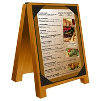 Menu Solutions WDSD-PIX-A 4" x 6" Country Oak Wood Sandwich Menu Board Tent with Picture Corners