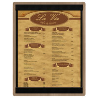 Menu Solutions WDSTR-C Weathered Walnut 8 1/2" x 11" Customizable Wood Menu Board with Top and Bottom Strips
