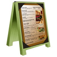 Menu Solutions WDSD-PIX-A 4" x 6" Lime Wood Sandwich Menu Board Tent with Picture Corners
