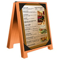 Menu Solutions WDSD-PIX-A 4" x 6" Mandarin Wood Sandwich Menu Board Tent with Picture Corners