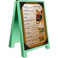 Menu Solutions WDSD-PIX-B 5" x 7" Washed Teal Wood Sandwich Menu Board Tent with Picture Corners