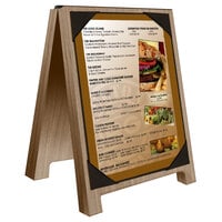 Menu Solutions WDSD-PIX-A 4" x 6" Weathered Walnut Wood Sandwich Menu Board Tent with Picture Corners