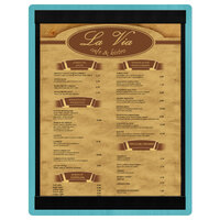 Menu Solutions WDSTR-C Sky Blue 8 1/2" x 11" Customizable Wood Menu Board with Top and Bottom Strips