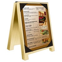 Menu Solutions WDSD-PIX-A 4" x 6" Natural Wood Sandwich Menu Board Tent with Picture Corners