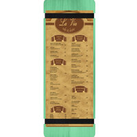 Menu Solutions WDRBB-BD Washed Teal 4 1/4" x 14" Customizable Wood Menu Board with Rubber Band Straps