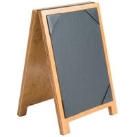 Menu Solutions WDSD-PIX-B 5" x 7" Country Oak Wood Sandwich Menu Board Tent with Picture Corners