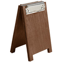 Menu Solutions WDSD-CL-A 4 inch x 6 inch Walnut Wood Sandwich Menu Board Tent with Clip