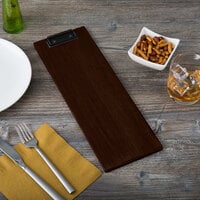 Menu Solutions WDCLIP-BD Walnut 4 1/4 inch x 14 inch Customizable Wood Menu Clip Board