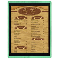 Menu Solutions WDSTR-C Washed Teal 8 1/2" x 11" Customizable Wood Menu Board with Top and Bottom Strips