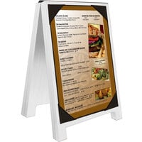 Menu Solutions WDSD-PIX-B 5" x 7" White Wash Wood Sandwich Menu Board Tent with Picture Corners