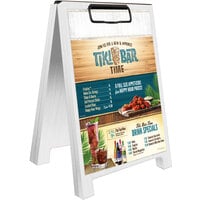 Menu Solutions WDSD-CL-B 5" x 7" White Wash Wood Sandwich Menu Board Tent with Clip