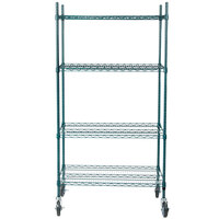 Regency 18 inch x 36 inch NSF Green Epoxy 4-Shelf Kit with 64 inch Posts and Casters
