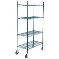 Regency 18 inch x 36 inch NSF Green Epoxy 4-Shelf Kit with 64 inch Posts and Casters