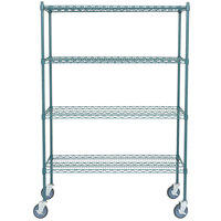 Regency 18 inch x 48 inch NSF Green Epoxy 4-Shelf Kit with 64 inch Posts and Casters