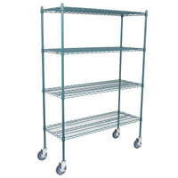 Regency 18 inch x 48 inch NSF Green Epoxy 4-Shelf Kit with 64 inch Posts and Casters