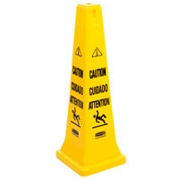 Rubbermaid FG627600YEL 36" Yellow Multi-Lingual Wet Floor Cone-Shaped Sign - "Caution"