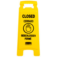 Rubbermaid FG611278YEL 25 inch Yellow Double Sided Multi-Lingual Wet Floor Sign - Closed