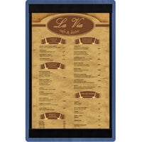 Menu Solutions WDSTR-D True Blue 8 1/2" x 14" Customizable Wood Menu Board with Top and Bottom Strips