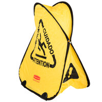 Rubbermaid FG9S0700YEL 20 inch Yellow Multi-Lingual Wet Floor Sign Folding Safety Cone - Caution