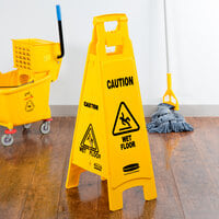 Rubbermaid FG611477YEL 37 inch Yellow 4-Sided Wet Floor Sign - Caution Wet Floor