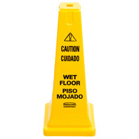 Rubbermaid FG627777YEL 25 3/4 inch Yellow Bilingual Cone-Shaped Sign - Caution Wet Floor