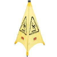 Rubbermaid FG9S0100YEL 30" Yellow Multi-Lingual "Caution" Wet Floor Sign Pop-Up Safety Cone With Wall-Mounted Case