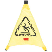 Rubbermaid FG9S0000YEL 20 inch Yellow Multi-Lingual Caution Wet Floor Sign Pop-Up Safety Cone