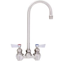 Fisher 62502 Backsplash Mounted Stainless Steel Faucet with 4 inch Centers, 5 1/2 inch Swivel Gooseneck Nozzle, 2.2 GPM Aerator, and Lever Handles