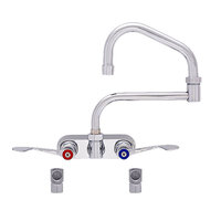 Fisher 62367 Backsplash Mounted Stainless Steel Faucet with 4" Centers, 13" Double-Jointed Swing Nozzle, 2.2 GPM Aerator, Wrist Handles, and Elbows