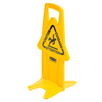 Rubbermaid FG9S09DPYEL 26 inch Yellow Multi-Lingual Wet Floor Stable Safety Sign - Caution