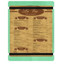 Menu Solutions WDRBB-C Washed Teal 8 1/2" x 11" Customizable Wood Menu Board with Rubber Band Straps