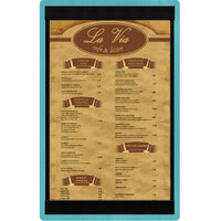 Menu Solutions WDSTR-D Sky Blue 8 1/2" x 14" Customizable Wood Menu Board with Top and Bottom Strips