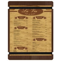 Menu Solutions WDRBB-C Walnut 8 1/2" x 11" Customizable Wood Menu Board with Rubber Band Straps